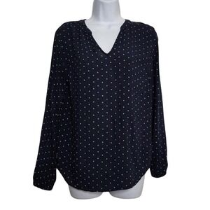 GAP Size XS 'Marine Blue Dot' Pullover 100% Rayon Band Collar V-neck Blouse